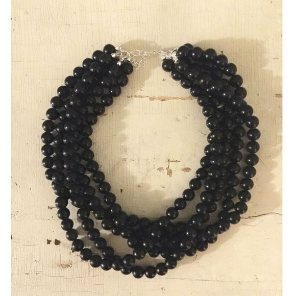 Black Lucite MultiStrand Beaded Statement Necklace - Picture 3 of 7